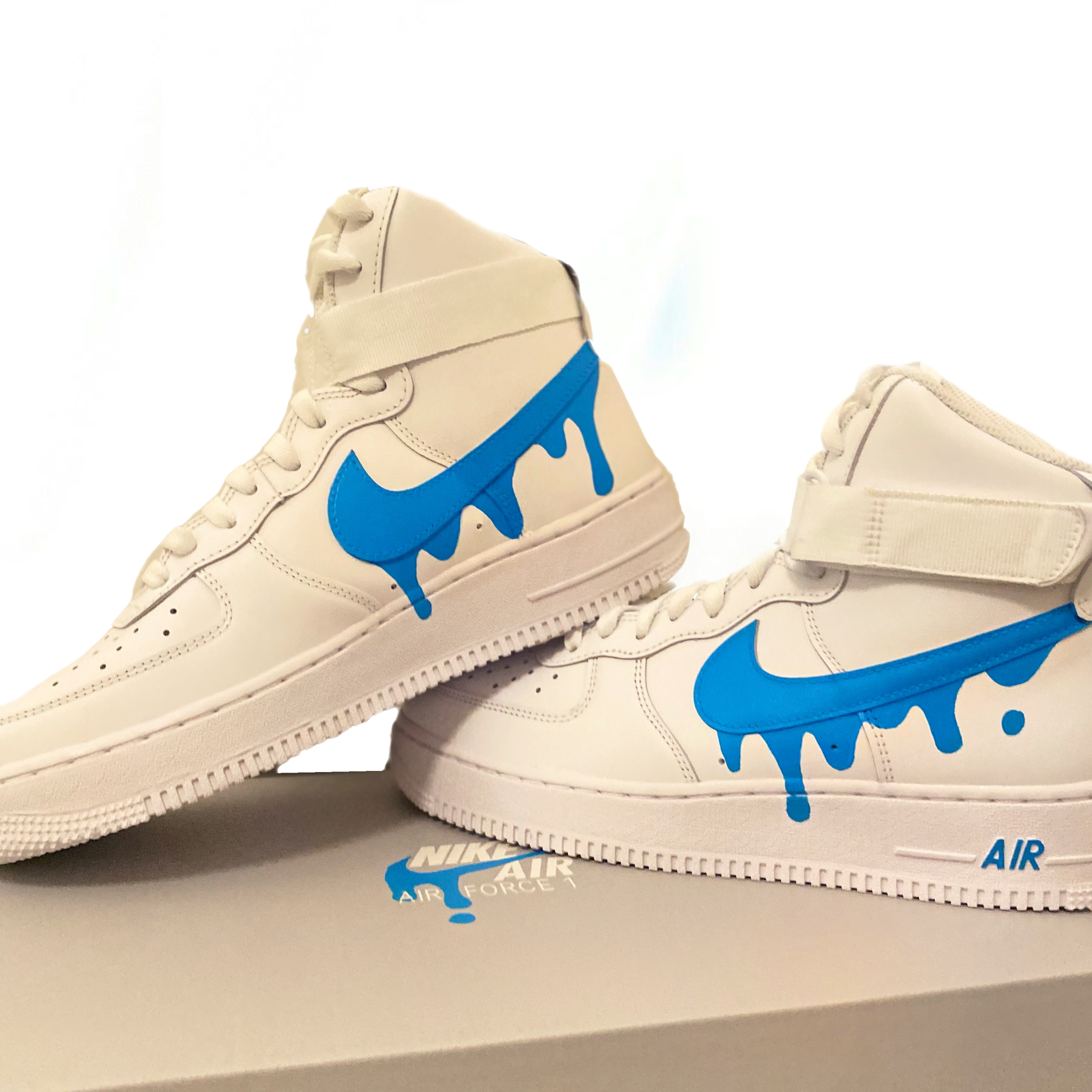 Custom Airforce One High Top Drip Swoosh BLUE IRL Wear